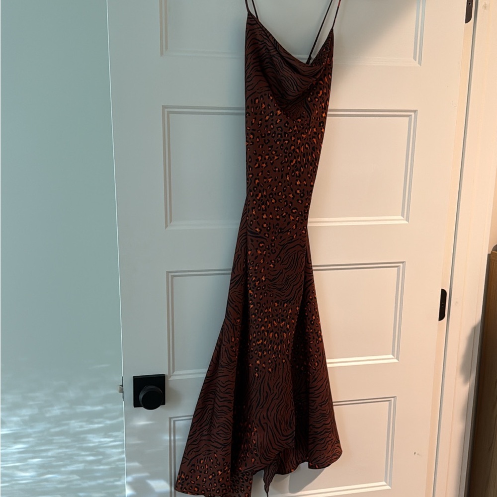 NWT Astr Asymmetrical Brown Animal Print Dress